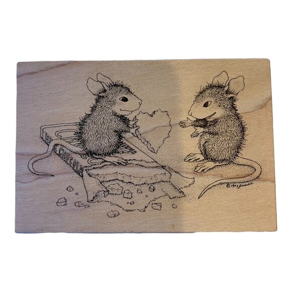 House Mouse Chocolate Heart Rubber Stamp Stampa Rosa 1998 Wood Mount Craft Tool - Picture 7 of 7